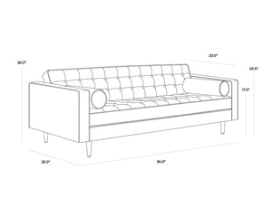 Sunpan DONNIE Sofa - Vintage Tobacco Tan Faux Leather, Mid-Century Modern Design with Cushions & Tufting 102507V