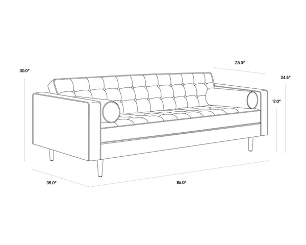 Sunpan DONNIE Sofa - Vintage Tobacco Tan Faux Leather, Mid-Century Modern Design with Cushions & Tufting 102507V