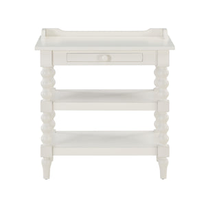 English Elm Aria Antique White Nightstand with Pull-Out Tray, Two Shelves & Spool Turned Legs — Vintage Chic B050P376971