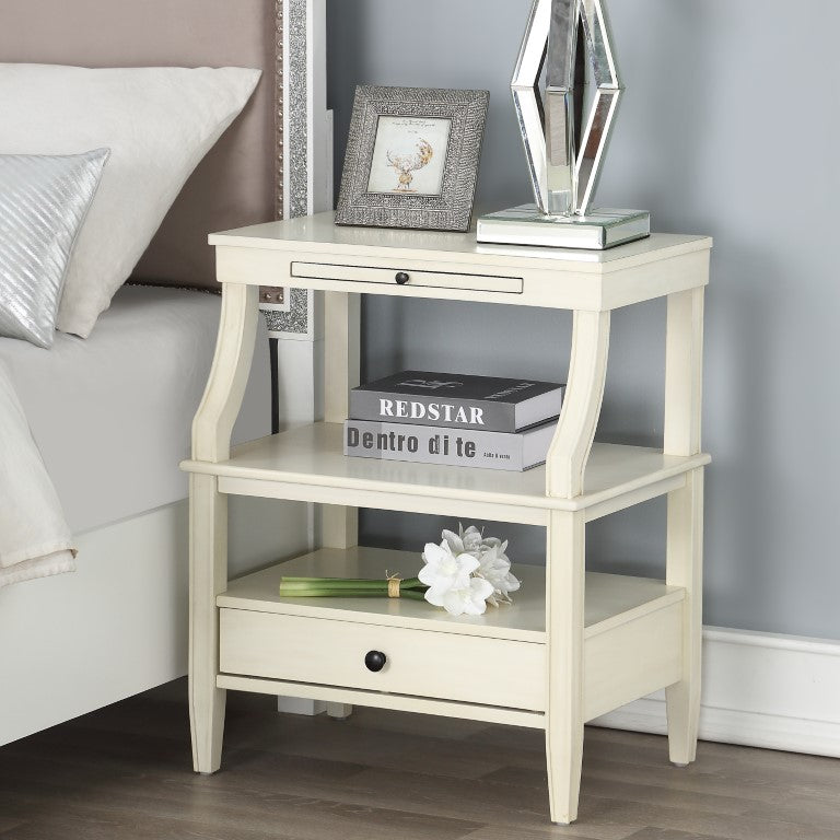 Comfort Pointe Newton Antique White Storage Nightstand Antique White