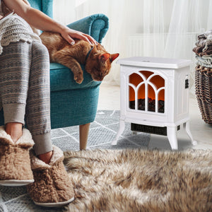 English Elm HOMCOM Freestanding Electric Fireplace Stove with Realistic Flame, 750/1500W Heat, Safety Features White W2225P229344