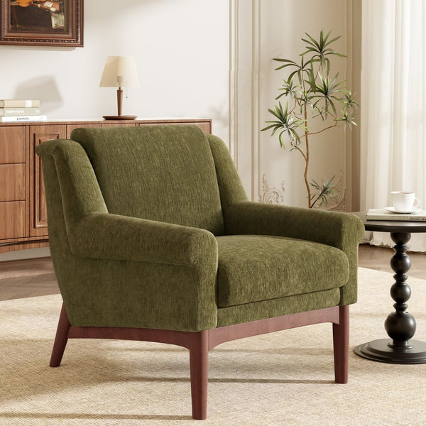 English Elm Modern Boucle Accent Chair Sculpted Flared Arms Birch Legs Mid-century Living Room N723P426251G