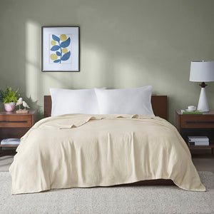 JLA Home Madison Park - Cotton Madison Park Basket Weave Blanket — Lightweight, OEKO‑TEX Certified Cotton for Year‑Round Comfort Natural BL51N-0850