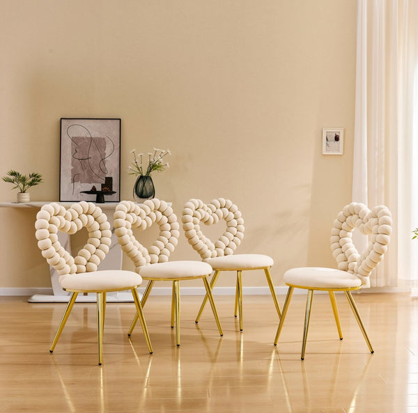 English Elm Unique Heart Shaped Bubble Tufted Velvet Accent Chair Glam Metal Frame Vanity Seat Beige,Gold W3875P446139