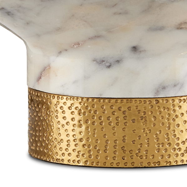 Vincent White Marble Bowl with Brass Base - Elegant Chiseled Design for Modern Home Decor