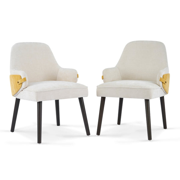 English Elm Indoor Two-tone Fabric Armchair Set Curved Back Ergonomic Dining Accent Seating Beige,Yellow N779P370716B