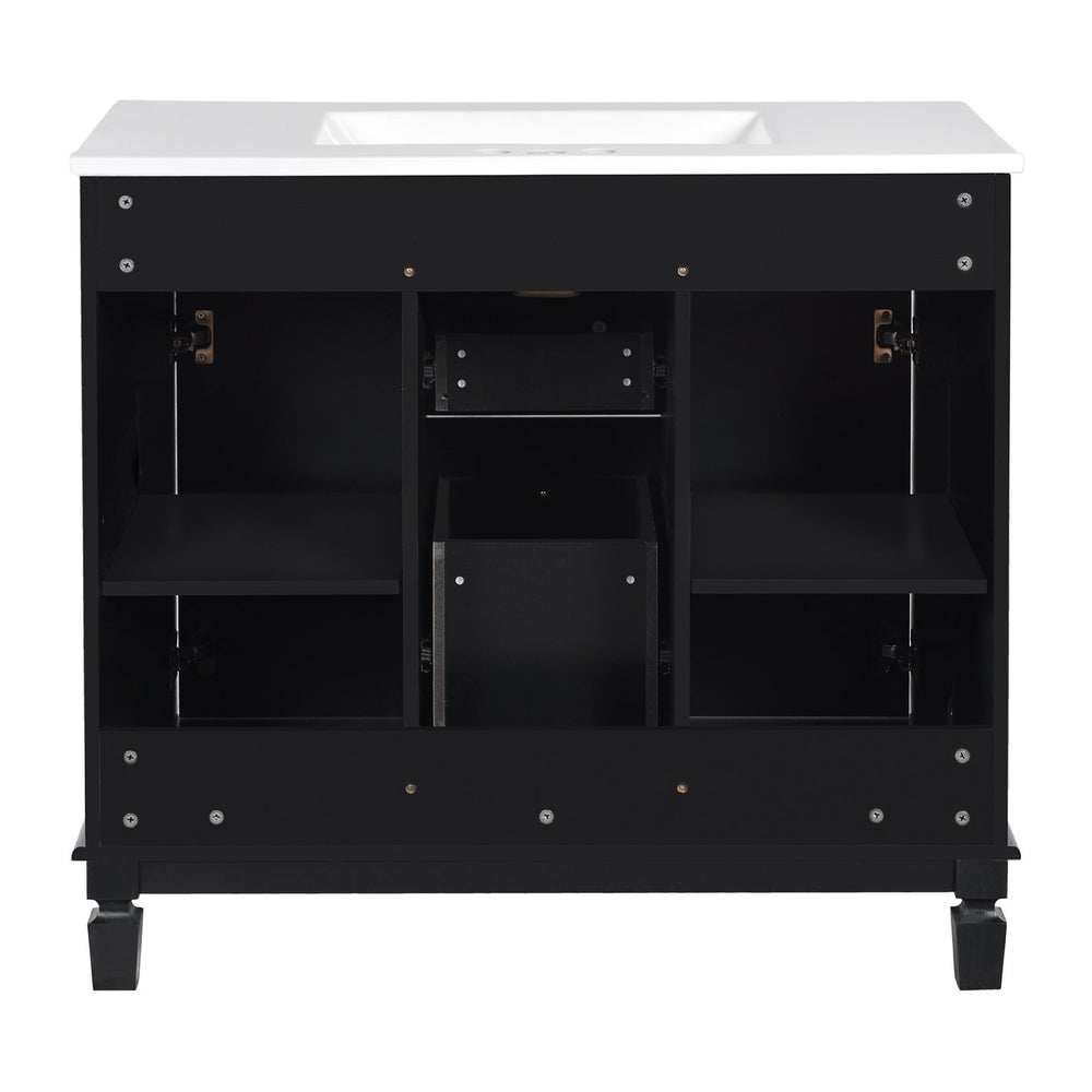 English Elm 36'' Modern Bathroom Vanity With Black Ceramic Top, Soft Closing Doors & Drawers For Stylish Storage N710P230231B