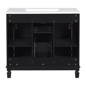 English Elm 36'' Modern Bathroom Vanity With Black Ceramic Top, Soft Closing Doors & Drawers For Stylish Storage N710P230231B