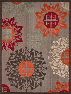 Unique Loom Outdoor Modern Chicago Machine Made Medallion Rug Brown, Orange/Red/Beige/Gray 9' 0" x 12' 2"