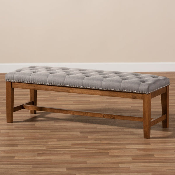 Baxton Studio Baxton Ainsley Modern Grey Fabric Bench with Walnut Rubberwood Frame - Stylish & Versatile Seating BBT5338-Grey