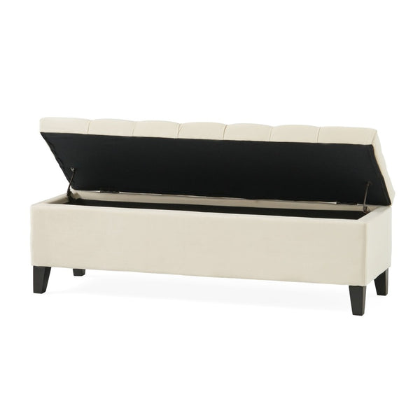 English Elm Button Tufted Storage Ottoman Upholstered Bench with Hinged Lid for Bedroom Entryway Beige N769P416738M