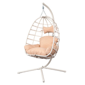 English Elm Egg Hanging Chair with Stand Pe Rattan Swing Seat Washable Cushion Patio Bedroom T5880P497429