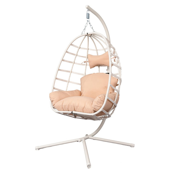 English Elm Egg Hanging Chair with Stand Pe Rattan Swing Seat Washable Cushion Patio Bedroom T5880P497429