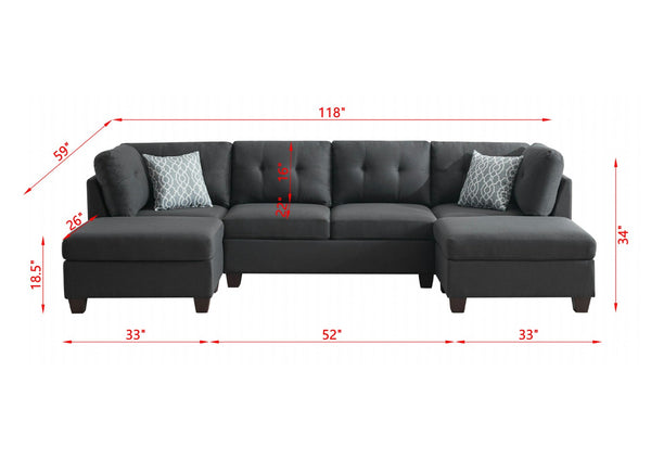 English Elm Upholstered Modular Sectional with Dual Chaise Button Tufted Contemporary Living Room Sofa Dark Gray B2730S00066