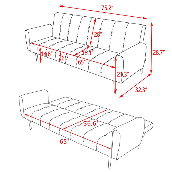 English Elm Sofa Bed Velvet Upholstered Convertible with Gold Metal Legs for Studio Spaces Ginger B205P246430