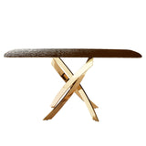 VIG Furniture Modrest Pyrite - Modern Brown Glass + Rosegold Rectangular Dining Table VGEW-F2133EG