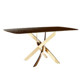 VIG Furniture Modrest Pyrite - Modern Brown Glass + Rosegold Rectangular Dining Table VGEW-F2133EG