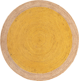 Unique Loom Braided Jute Goa Hand Braided Border Rug Yellow, Natural 8' 0" x 8' 0"