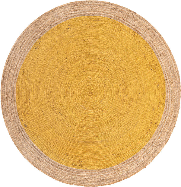 Unique Loom Braided Jute Goa Hand Braided Border Rug Yellow, Natural 8' 0" x 8' 0"