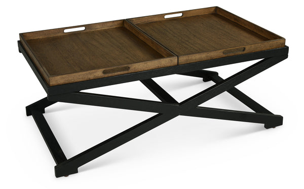 English Elm Steve Silver - Topeka Transitional 3-Piece Wood Table Set in Brown Walnut & Ebony Finish — Cocktail, End, Chairside Elegance B081S00421