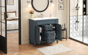 English Elm 36'' Modern Bathroom Vanity With Black Ceramic Sink, Soft-Closing Doors & Drawers, Stylish Storage N710P230231C