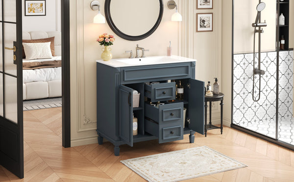 English Elm 36'' Modern Bathroom Vanity With Black Ceramic Sink, Soft-Closing Doors & Drawers, Stylish Storage N710P230231C