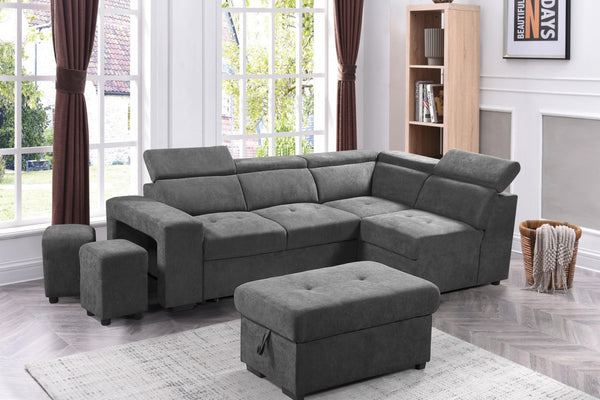 English Elm Remy Woven Fabric Sleeper Sectional with Pull-out Bed Storage Ottoman and Stools B2749S00185