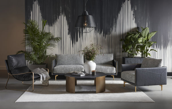 Sunpan Ashi Armchair - Stylish Nash Zebra Upholstered Comfort with Coal Black Faux Leather & Brass Accents