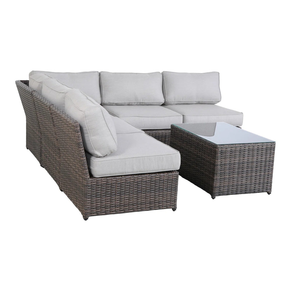 English Elm 4-Person Wicker Outdoor Seating Set With Cushions, Coffee Table & Modular Design For Ultimate Comfort B120S00133