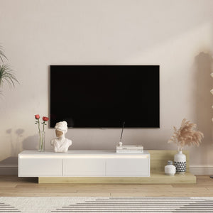 English Elm Modern Low Profile Media Cabinet with Led Lighting and Wood Storage for Living Room W1321P401002