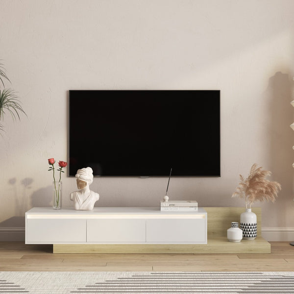 English Elm Modern Low Profile Media Cabinet with Led Lighting and Wood Storage for Living Room W1321P401002