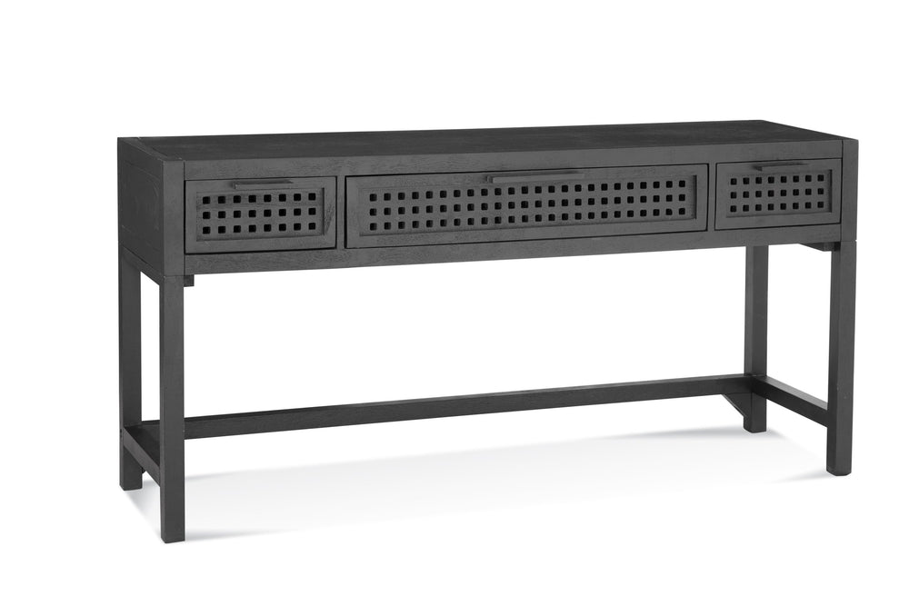 Basset Mirror Pentak Console Table - Modern Bohemian Design With Industrial Flair, 3 Drawers, Unique Mango Wood Black Solid Mango 8235-lr-400