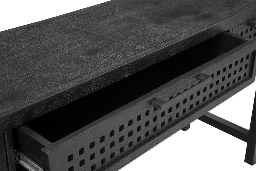 Basset Mirror Pentak Console Table - Modern Bohemian Design With Industrial Flair, 3 Drawers, Unique Mango Wood Black Solid Mango 8235-lr-400