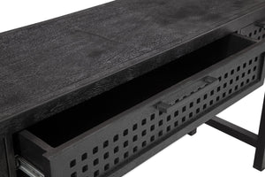 Basset Mirror Pentak Console Table - Modern Bohemian Design With Industrial Flair, 3 Drawers, Unique Mango Wood Black Solid Mango 8235-lr-400