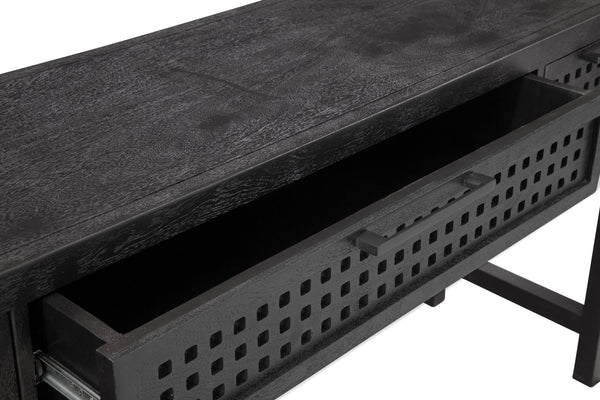 Basset Mirror Pentak Console Table - Modern Bohemian Design With Industrial Flair, 3 Drawers, Unique Mango Wood Black Solid Mango 8235-lr-400