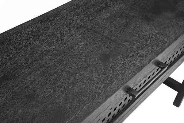 Basset Mirror Pentak Console Table - Modern Bohemian Design With Industrial Flair, 3 Drawers, Unique Mango Wood Black Solid Mango 8235-lr-400