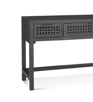 Basset Mirror Pentak Console Table - Modern Bohemian Design With Industrial Flair, 3 Drawers, Unique Mango Wood Black Solid Mango 8235-lr-400