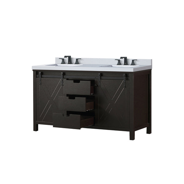 English Elm Brown Double Bath Vanity 60" W With Quartz Countertop, Soft-Close Drawers & Faucet Set Included B2731P260136