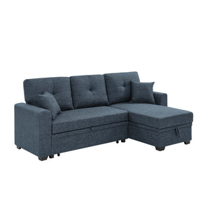 English Elm Upholstered Sleeper Sofa with Chaise & Under-Seat Storage, Reversible L/R, Modern Compact Design Blue B355S00006