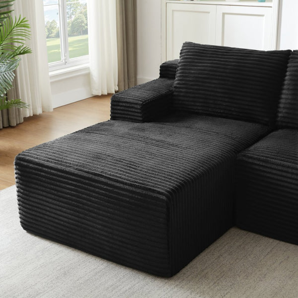 English Elm L-shaped Corduroy Modular Sectional Deep Seat Cloud Sofa for Living Room or Apartment W2339P424643