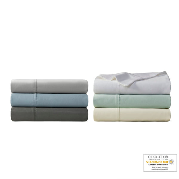 English Elm 4-piece Queen Sateen Cotton Blend Sheet Set for Cool Breathable Sleep Year Round Blue B035P437437