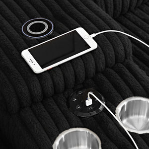 English Elm 2+3 Seat Corduroy Reclining Sofa Set with Bluetooth Speaker and Wireless Charging Console W3900S00017