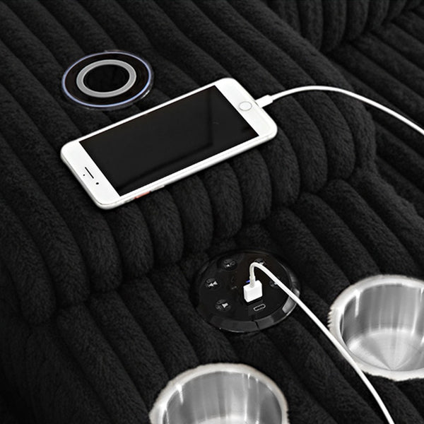 English Elm 2+3 Seat Corduroy Reclining Sofa Set with Bluetooth Speaker and Wireless Charging Console W3900S00017