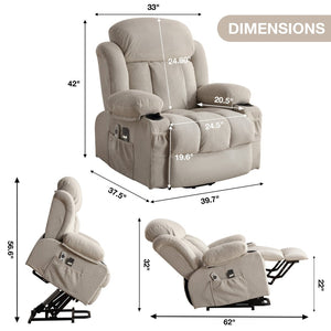 English Elm Power Lift Recliner with Vibration Massage Heat Lumbar Support and Usb for Elderly W1807P298601