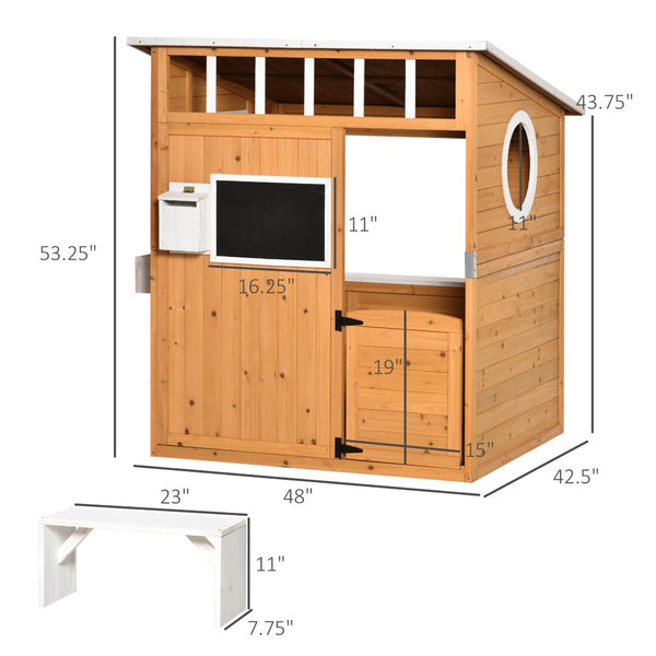 English Elm Outsunny Solid Fir Wood Kids Outdoor Playhouse with Door Windows Bench Mailbox W2225P217343