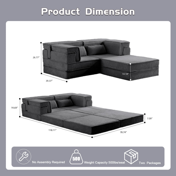 English Elm Compression Modular Sofa Bed - Cozy Convertible Design In Plush Fleece, No Assembly, Perfect For Small Spaces W3723S00029