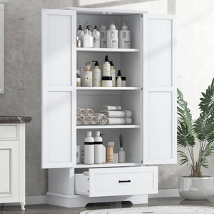 English Elm Tall Bathroom Storage Cabinet — Slim 72.64" White MDF Organizer with 2 Doors, Drawer, Adjustable Shelves, Anti-Tip WF326355AAK