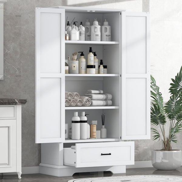 English Elm Tall Bathroom Storage Cabinet — Slim 72.64" White MDF Organizer with 2 Doors, Drawer, Adjustable Shelves, Anti-Tip WF326355AAK