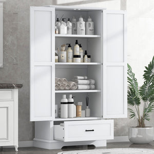 English Elm Tall Bathroom Storage Cabinet, Cabinet With Two Doors and One Drawer, Adjustable Shelf, Mdf Board, White