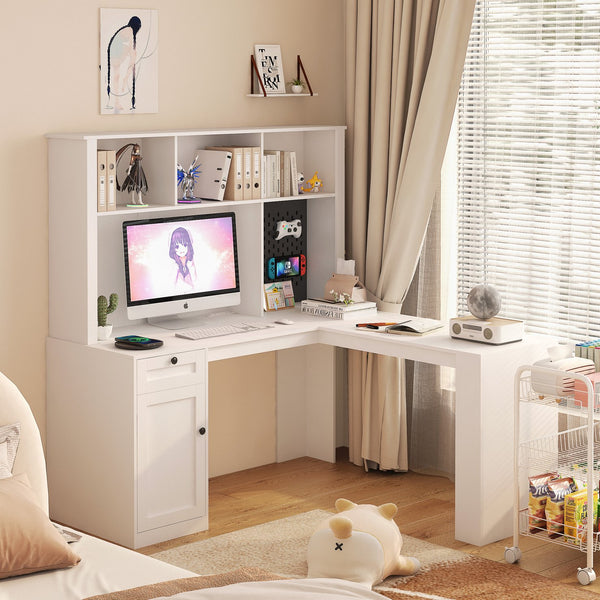 English Elm L Shaped Desk With Charging Station, Modern Corner Computer Desk With Storage For Home Office Use W1321S00010